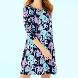 Lilly Pulitzer Ophelia Swing Dress Bright Navy Pop Up Monkey Trouble NEW Size XS